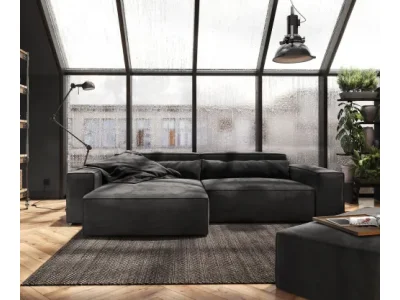 Detail produktu DELIFE Rohová pohovka Sirpio XL 270x170 cm mikrovlákno čierna variabilné ležadlo s taburetom