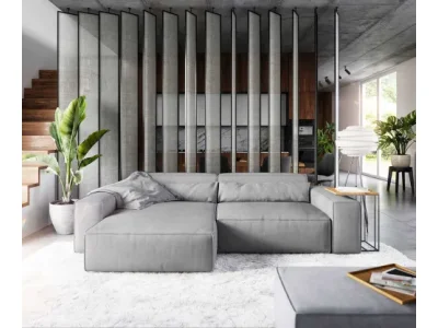 Detail produktu DELIFE Rohová pohovka Sirpio XL 270x170 cm mikrovlákno sivá variabilné ležadlo s taburetom