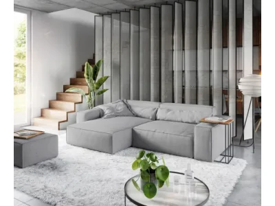 Detail produktu DELIFE Rohová pohovka Sirpio XL 270x170 cm mikrovlákno sivá variabilné ležadlo s taburetom