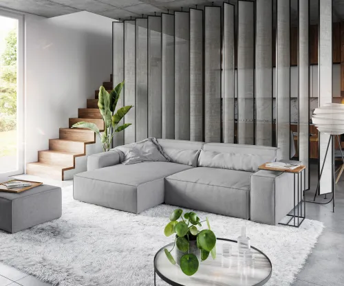 DELIFE Rohová pohovka Sirpio XL 270x170 cm mikrovlákno sivá variabilné ležadlo s taburetom