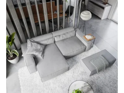 Detail produktu DELIFE Rohová pohovka Sirpio XL 270x170 cm mikrovlákno sivá variabilné ležadlo s taburetom