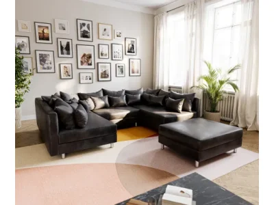 DELIFE Pohovka v tvare U Clovis antracitová vintage modulárna taburet