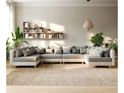 Detail produktu DELIFE Pohovka v tvare U Clovis XL biela svetlosivá modulárna pohovka