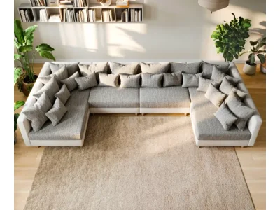 Detail produktu DELIFE Pohovka v tvare U Clovis XL biela svetlosivá modulárna pohovka