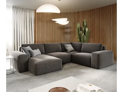 DELIFE Pohovka v tvare U Lanzo 300x210 cm mikrovlákno khaki-hnedá ležadlo variabilné