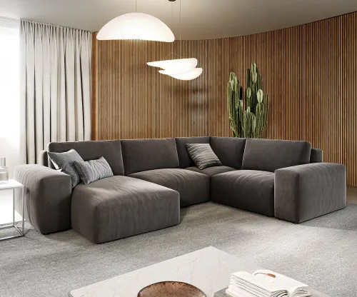 DELIFE Pohovka v tvare U Lanzo 300x210 cm mikrovlákno khaki-hnedá ležadlo variabilné