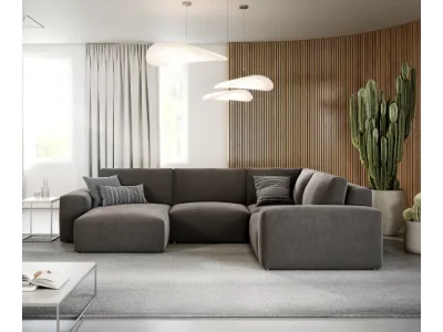 Detail produktu DELIFE Pohovka v tvare U Lanzo 300x210 cm mikrovlákno khaki-hnedá ležadlo variabilné