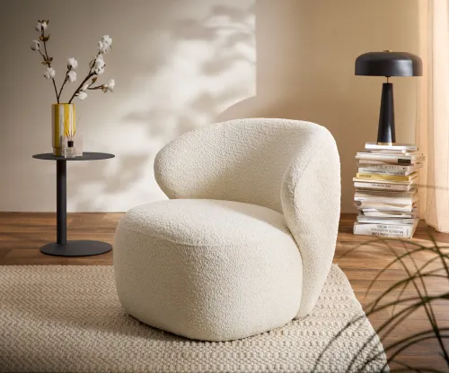 DELIFE Lounge kreslo Pulo 80x80 cm bouclé biela