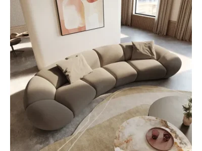 Detail produktu DELIFE Veľká pohovka Lunna 360x175 cm jemný bouclé taupe 2 vankúše