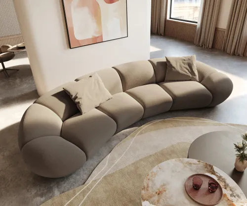 DELIFE Veľká pohovka Lunna 360x175 cm jemný bouclé taupe 2 vankúše