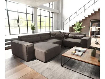 Detail produktu DELIFE Pohovka v tvare "U" Sirpio 300x210 cm mikrovlákno khaki-hnedá ležadlo variabilné