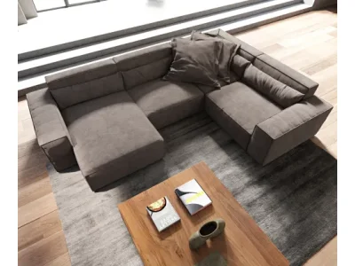 DELIFE Pohovka v tvare "U" Sirpio 300x210 cm mikrovlákno khaki-hnedá ležadlo variabilné