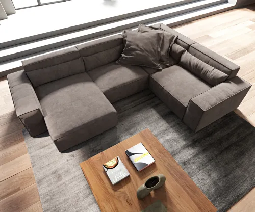 DELIFE Pohovka v tvare "U" Sirpio 300x210 cm mikrovlákno khaki-hnedá ležadlo variabilné