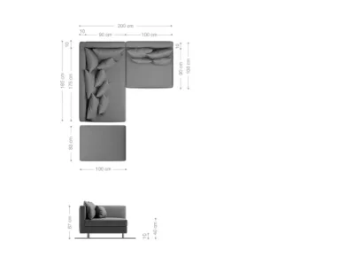 Detail produktu DELIFE Rohová pohovka Clovis antracitová vintage ležadlo Ottomane ľavá modulárna pohovka