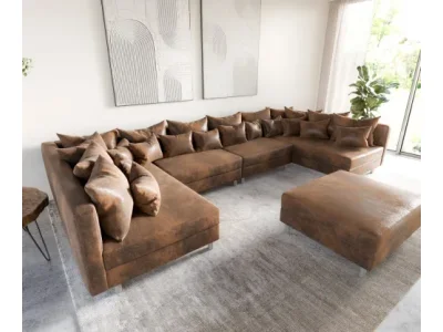 DELIFE Pohovka v tvare U Clovis XL hnedá vintage modulárna taburet