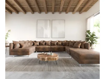 Detail produktu DELIFE Pohovka v tvare U Clovis XL hnedá vintage modulárna taburet