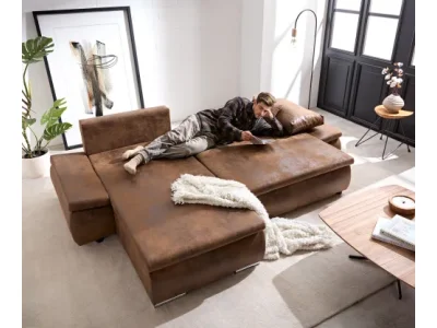 Detail produktu DELIFE Rohová pohovka Abilene 260x175 cm hnedá ležadlo variabilné s funkciou rozloženia