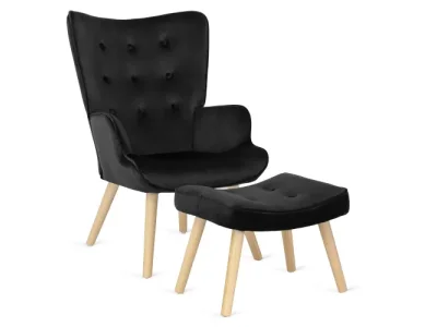 Čalúnené kreslo LOZANO s podnožkou čierne