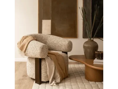 Dizajnové kreslo Maribel béžovo-sivé/orech