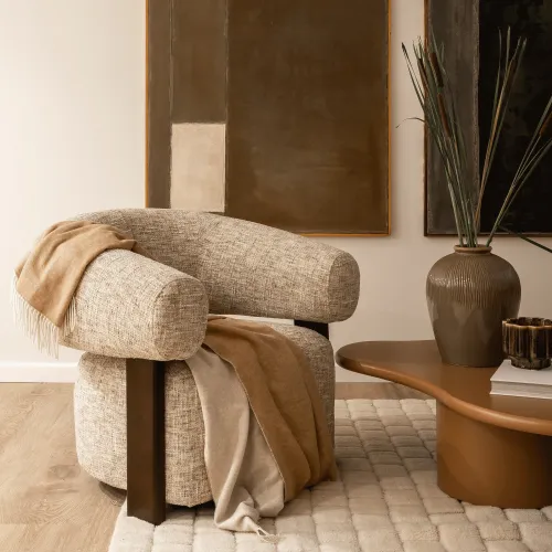 Dizajnové kreslo Maribel béžovo-sivé/orech