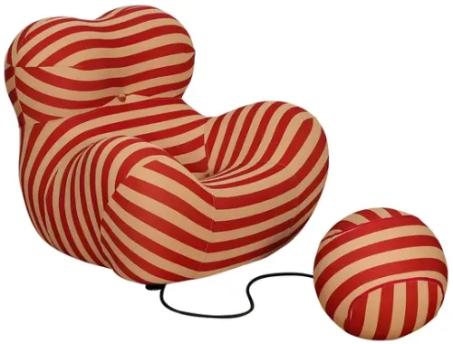 Dizajnové kreslo Nua s podnožkou béžové/červené