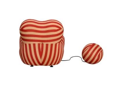 Detail produktu Dizajnové kreslo Nua s podnožkou béžové/červené