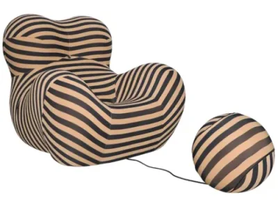 Dizajnové kreslo Nua s podnožkou béžové/čierne