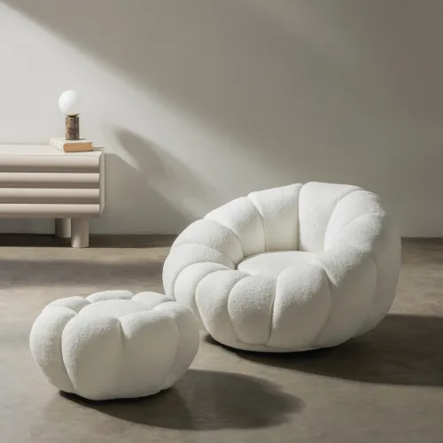 Dizajnové relaxačné kreslo VENEZIA 100 cm boucle biele