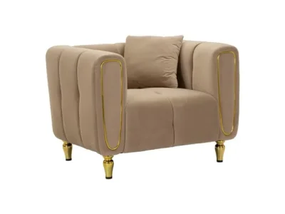 Dizajnové zamatové kreslo Alma šedobéžové/zlaté