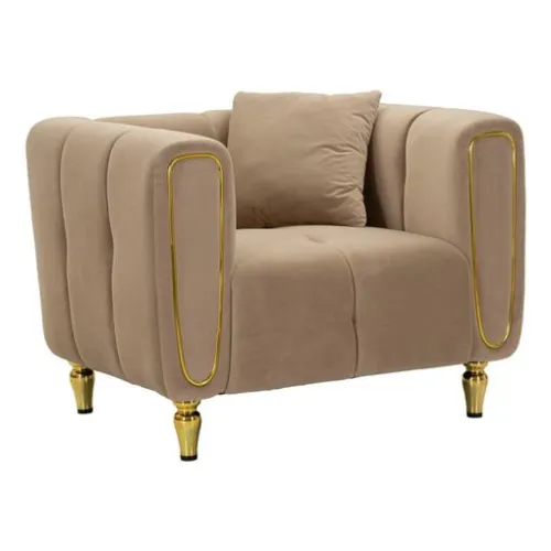 Dizajnové zamatové kreslo Alma šedobéžové/zlaté