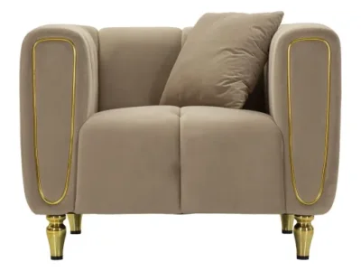 Detail produktu Dizajnové zamatové kreslo Alma šedobéžové/zlaté