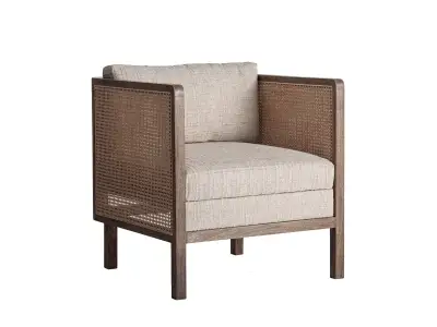 Estila Luxusné art deco ratanové vypletané kreslo Jufam z mangového hnedého dreva so štruktúrovaným textilným béžovým poťahom 77 cm