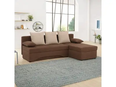 KONDELA Polaris New L/P rohová sedačka s rozkladom hnedá / béžová