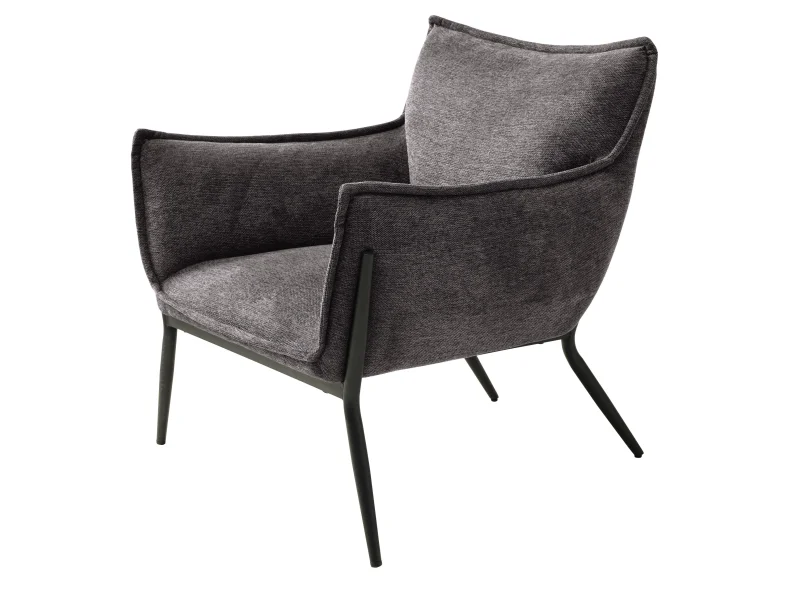 Estila Moderné industriálne kreslo Beryl so tmavým sivým čalúnením a čiernymi kovovými nohami 83 cm