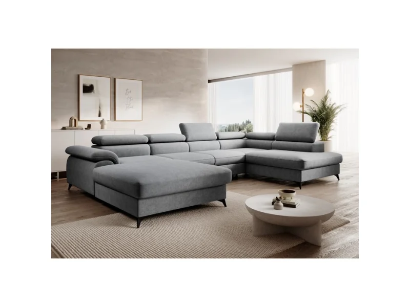 KONDELA Poly Roh U P rohová sedačka u s rozkladom sivá