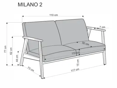 Detail produktu Dvojmiestna pohovka MILANO z masívu 120 cm popolavo sivá