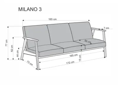 Detail produktu Trojmiestna pohovka z masívu MILANO 175 cm popolavo sivá/orech