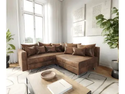 DELIFE Rohová pohovka Clovis hnedá vintage modulárna opierka ležadlo ľavá