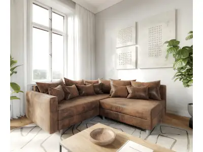 Detail produktu DELIFE Rohová pohovka Clovis hnedá vintage modulárna opierka ležadlo ľavá