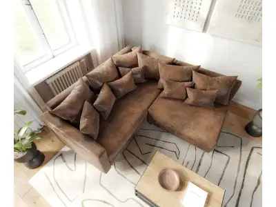 Detail produktu DELIFE Rohová pohovka Clovis hnedá vintage modulárna opierka ležadlo ľavá