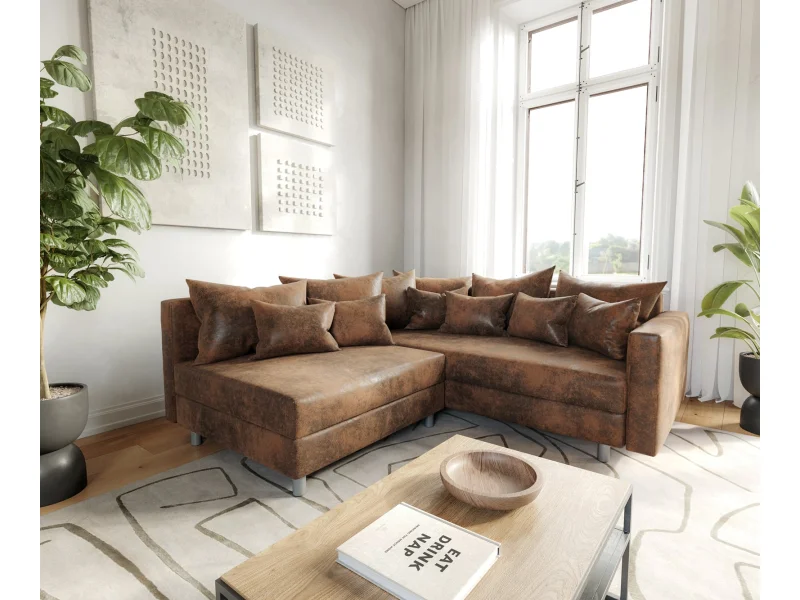 DELIFE Rohová pohovka Clovis hnedá vintage modulárna opierka ležadlo pravá