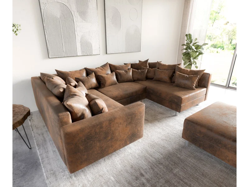 DELIFE Pohovka v tvare U Clovis hnedá vintage modulárna taburet opierka