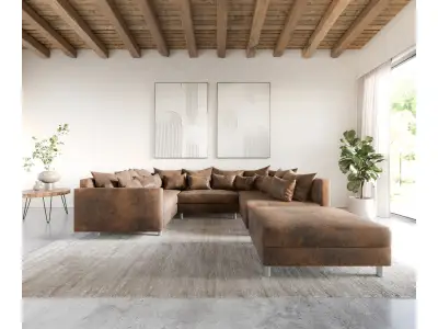 Detail produktu DELIFE Pohovka v tvare U Clovis hnedá vintage modulárna taburet opierka