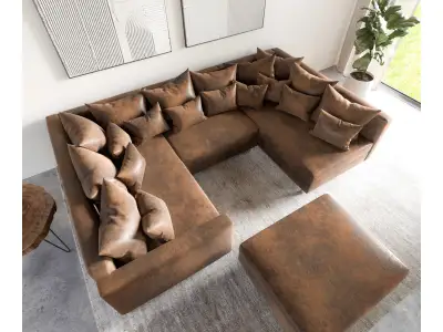 Detail produktu DELIFE Pohovka v tvare U Clovis hnedá vintage modulárna taburet opierka