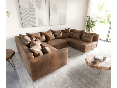 Detail produktu DELIFE Pohovka v tvare U Clovis hnedá vintage modulárna opierka