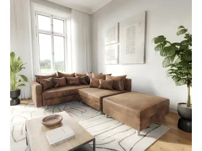 DELIFE Rohová pohovka Clovis hnedá vintage modul taburet opierka ležadlo ľavá