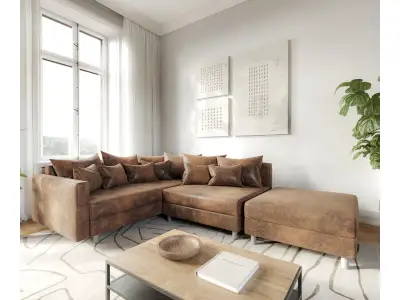 Detail produktu DELIFE Rohová pohovka Clovis hnedá vintage modul taburet opierka ležadlo ľavá