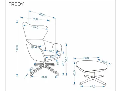 Detail produktu Čalúnené otočné kreslo FREDY s podnožkou béžové