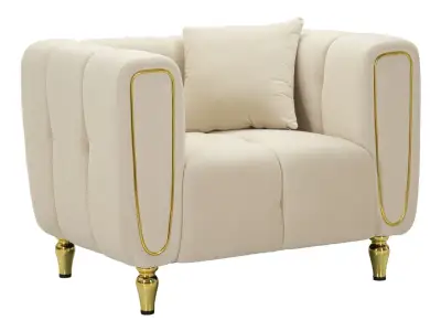 Dizajnové zamatové kreslo Alma krémové/zlaté