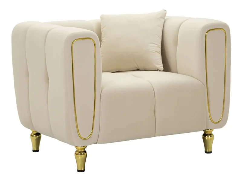 Dizajnové zamatové kreslo Alma krémové/zlaté